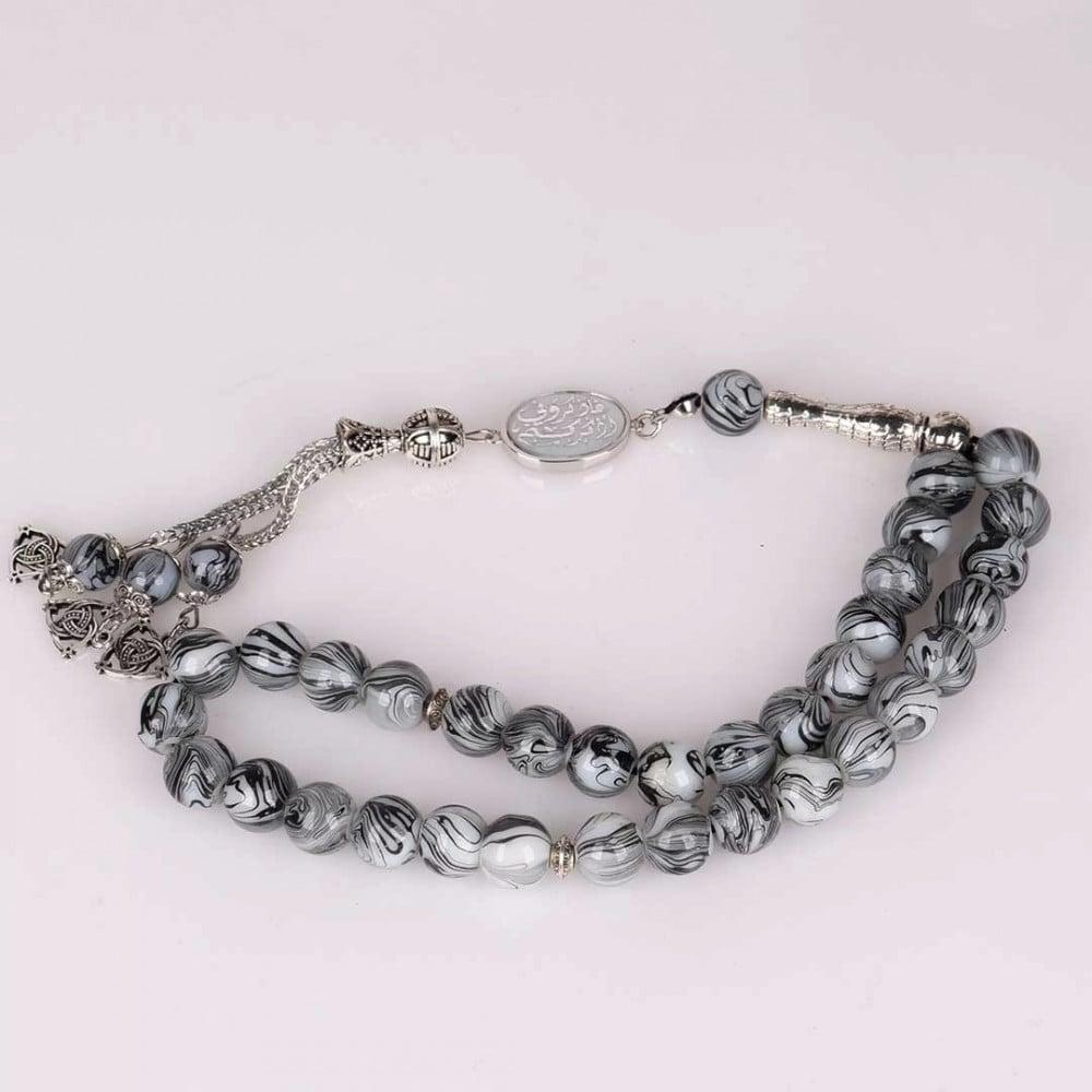 سبحة فضة بالاسم حجر عقيق برازيلي