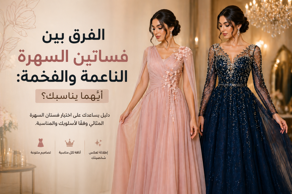 الفرق بين فساتين السهرة الناعمة والفخمة أيهما يناسبك