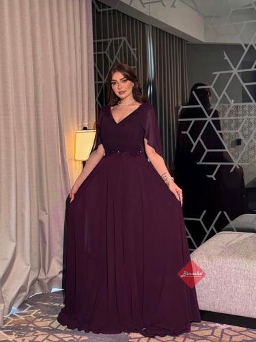 فستان سهرة ناعم بأكمام شيفون منسدلة