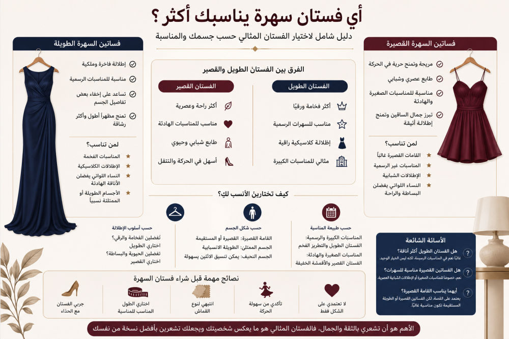 فستان سهرة طويل أم قصير: أيهما يناسبك أكثر؟
