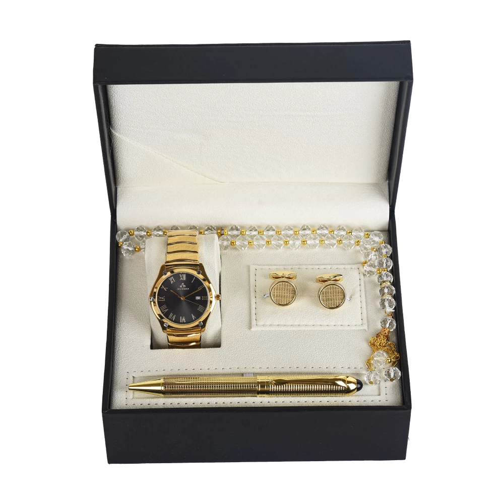 A luxury men's package for Eid, consisting of a golden watch set
