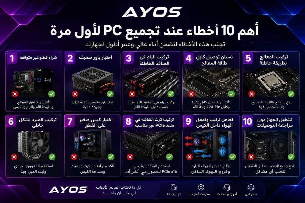أهم 10 أخطاء عند تجميع PC لأول مرة وكيف تتجنبها