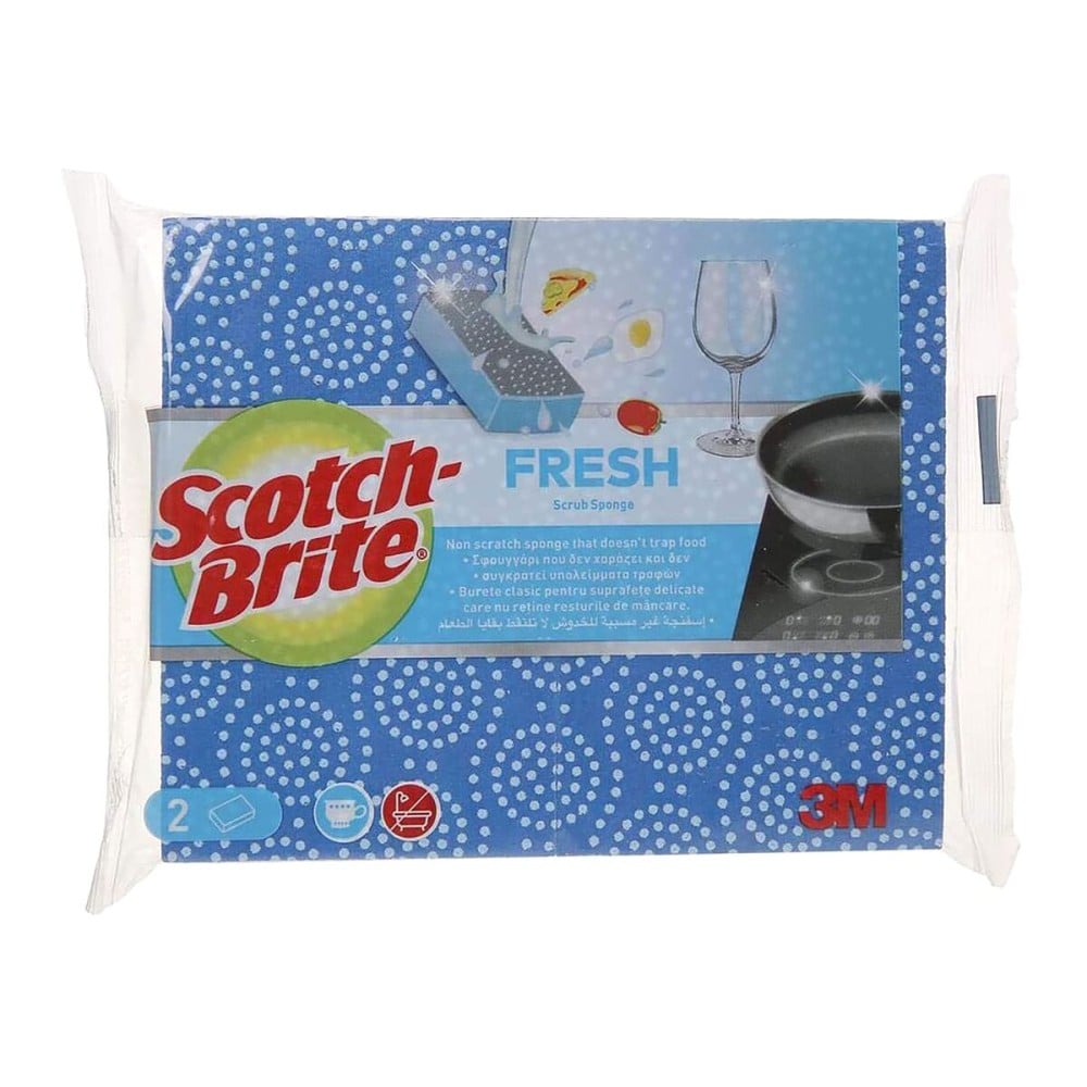 سكوتش برايت إسفنجة تفريك المنعشة والمضادة للخدش 2 قطع أزرق وأبيض