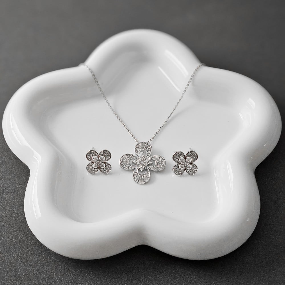 فضي ذهبي فاخر دقة الالماس زراكون سلسال مع حلق اكسسوارات اطقم اساور