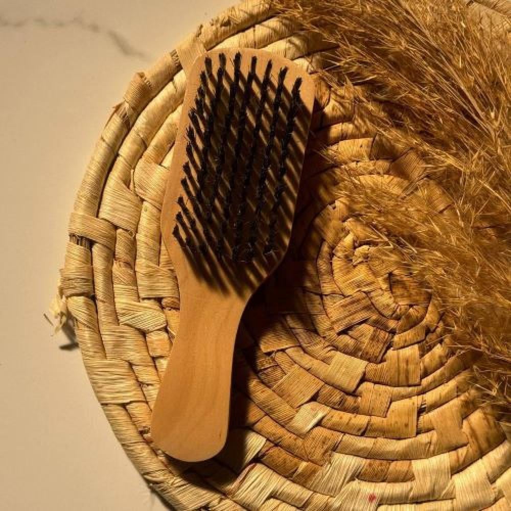 مشط الشعر خشبي لفرد وفك التشابك وإزالة الكهرباء الساكنة للشعر الكيرلي - صغير