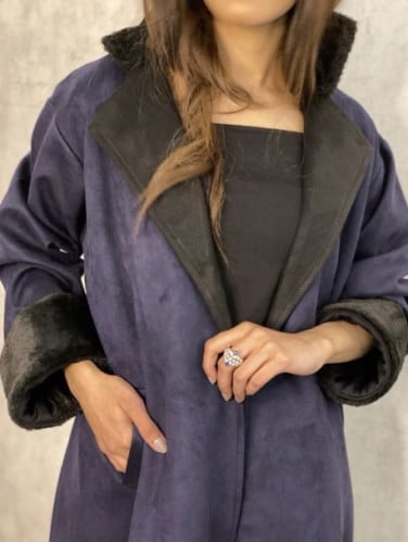 عباية شتوية مميزه بفرو اسود وشامواه كحلي