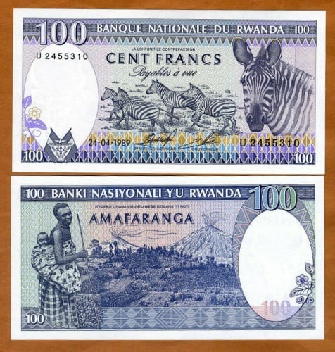 رواندا فئة 100 فرنك أنسر (الحمار الوحشي) إصدار قدي...