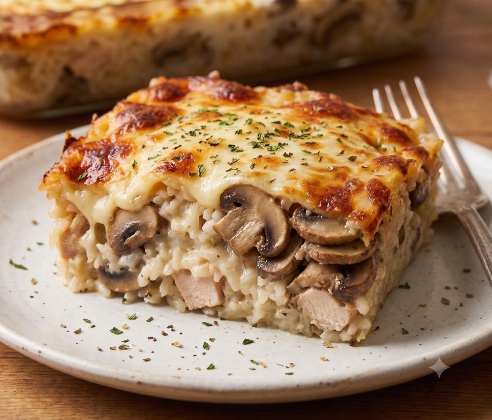صينية الأرز بكريمة الفطر والدجاج
