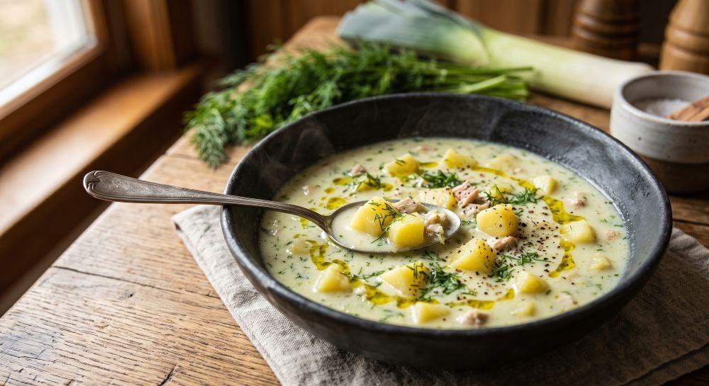 طريقة عمل شوربة مكعبات البطاطس بالدجاج والأعشاب