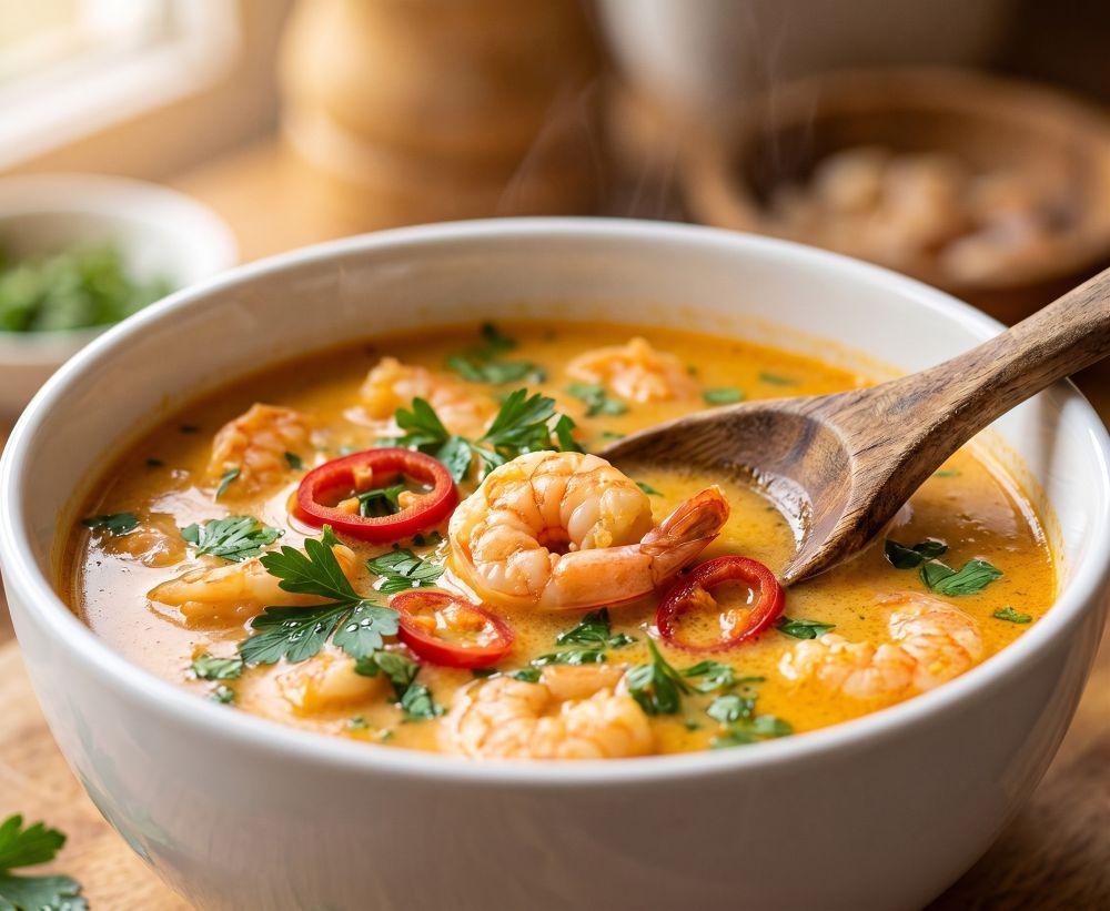 شوربة الجمبري بالكريمة والمعكرونة