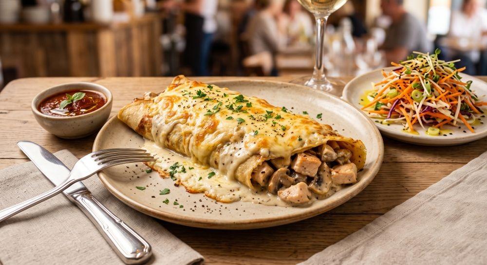 طريقة عمل كريب الدجاج والفطر بالجبن.. طعم ينافس كبرى المطاعم!