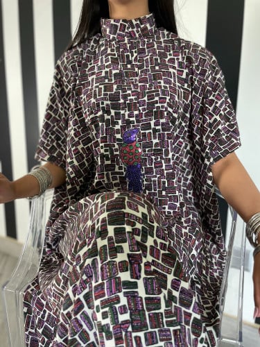 ثويب يومي بألوان طبعات أنيقة وخفيفة باردة بإضافة مميزة