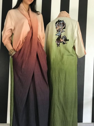 ثويب لف بتدرجات لونية أنيقة وبإضافة الطيور المملوحة