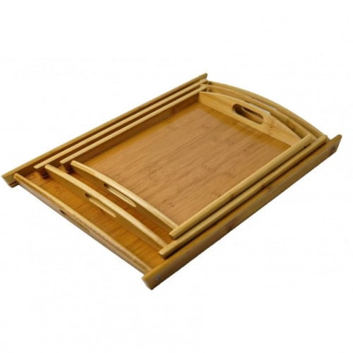 صينية تقديم بامبو خشبية مربعة الشكل 3 قطع