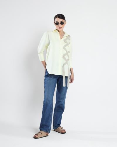 Butter yellow Linen shirt with Lines