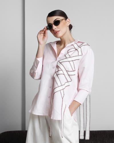Baby pink Linen shirt with Lines