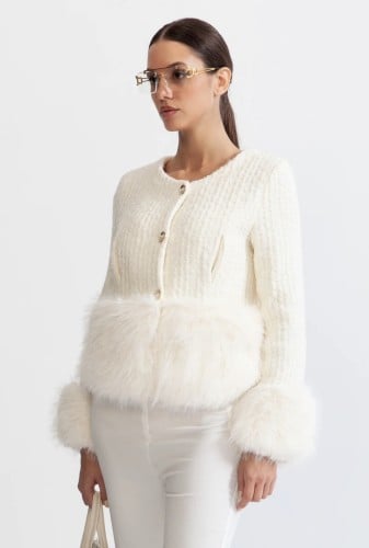 FAUX FUR COAT WITH WOOL BLEND - WHITE