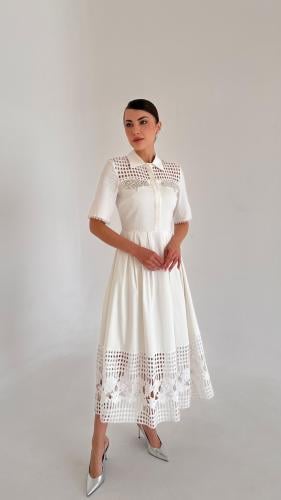 White dress with pearls