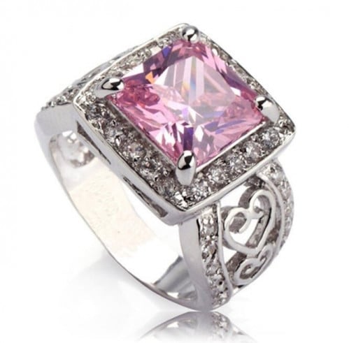 خاتم نسائي مطلي بالفضة ومزين بالزركون الكوبي مقاس 7.25 أمريكي