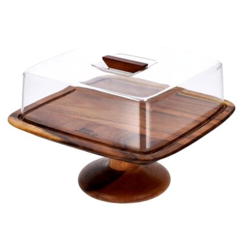 قاعدة خشب بغطاء شفاف مربع