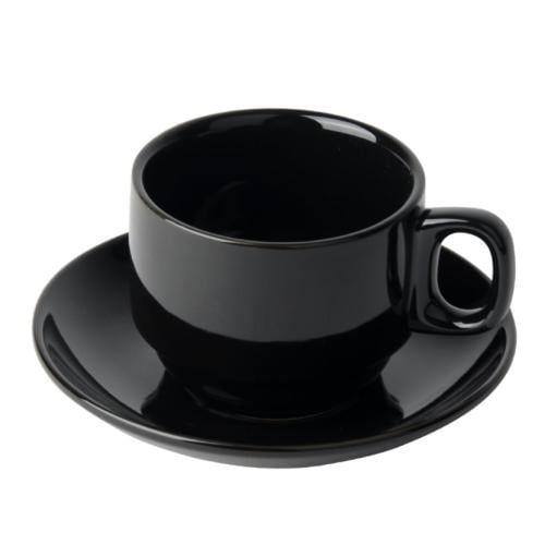 كوب شاي مع الصحن 201 ملي 6.8 اونص - اسود / طقم 6 حبات