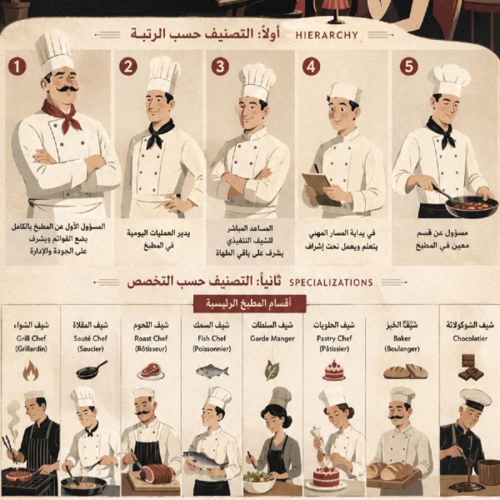تصنيف الشيفات: الدليل الكامل لفهم الرتب والتخصصات في عالم الطهي