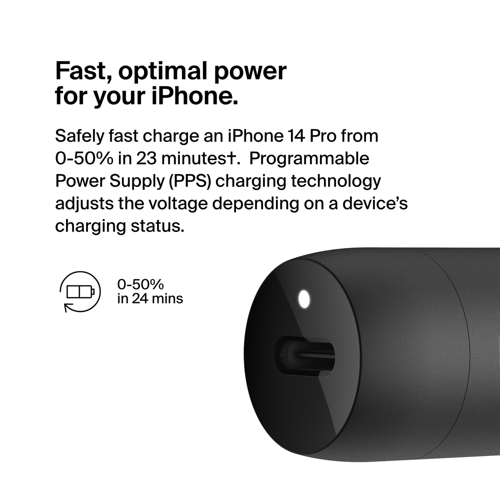 Belkin BoostCharge 30W USB-C Car Charger USB-C to Lightning cable