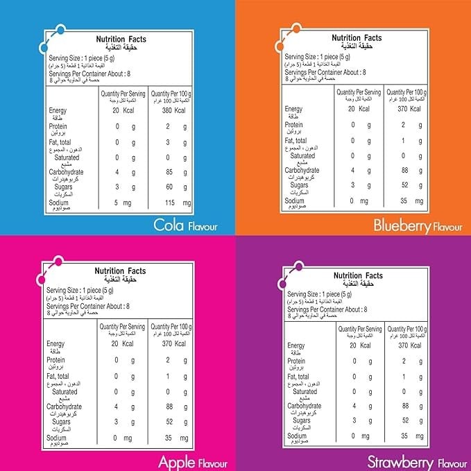 حلوى الجيلي سور بانك ميكس 40 جم (الفراولة والتفاح والتوت والكولا) للحبة الواحدة