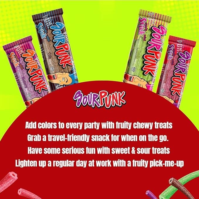حلوى الجيلي سور بانك ميكس 40 جم (الفراولة والتفاح والتوت والكولا) للحبة الواحدة