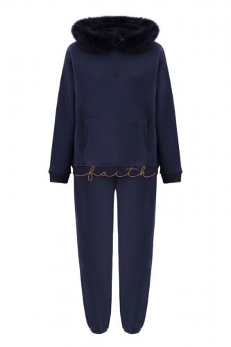 KIDS NAVY BLUE HOODY SWEATSHIRT FLEECE SET FOX AOR...