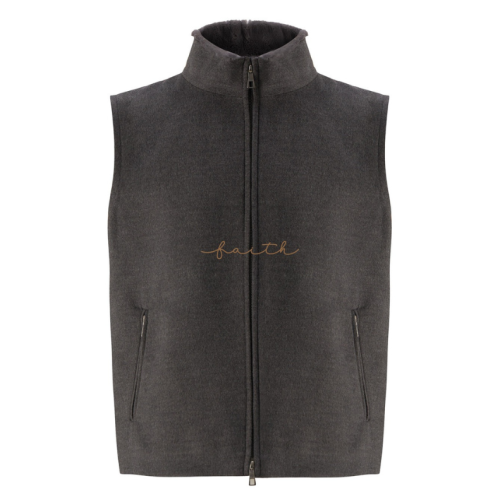DARK GREY CASHMERE ZIPPER MEN VEST