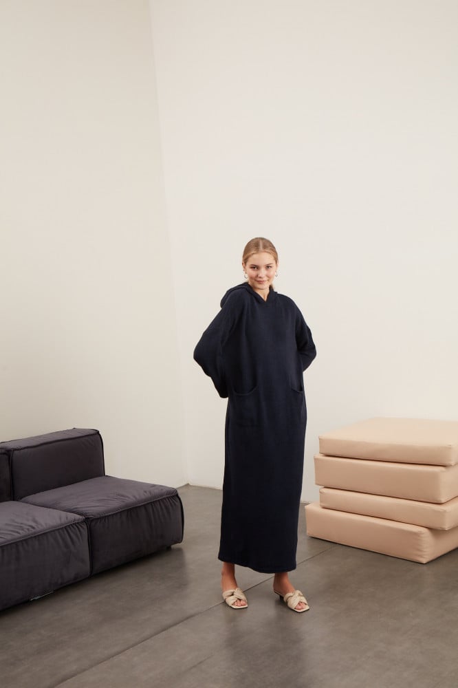 knee length dresses for ladies Coffee Cable Knit Drop Shoulder Loose Fit Sweater Dress Coffee / M / 100%Polyester