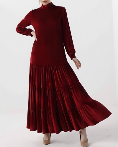 LAYERS VELVET DRESS - CHERRY