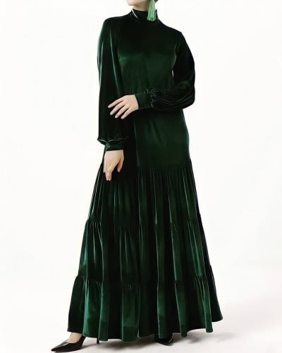LAYERS VELVET DRESS - DARK GREEN