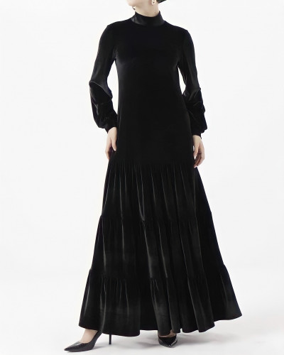 LAYERS VELVET DRESS - BLACK