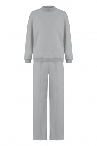 GREY HIGH-NECK SWEATSHIRT SET