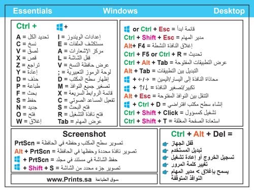 ملصق اختصارات ويندوز - باللغة العربية