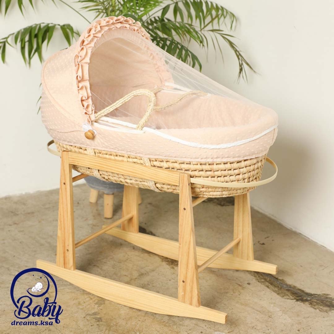 مهاد سلة موسى للأطفال مفرش بيج +استاند هزاز