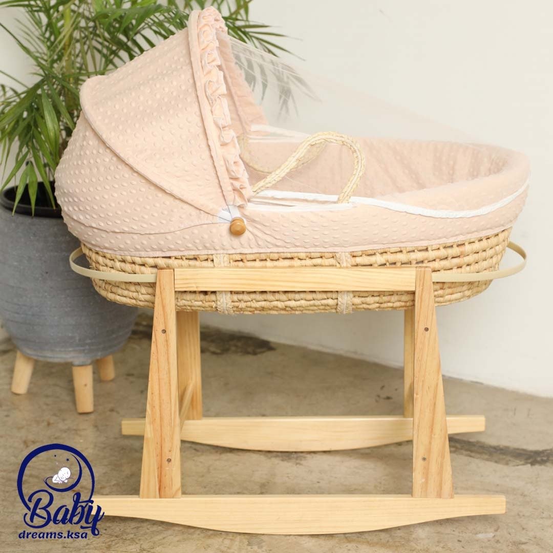 مهاد سلة موسى للأطفال مفرش بيج +استاند هزاز