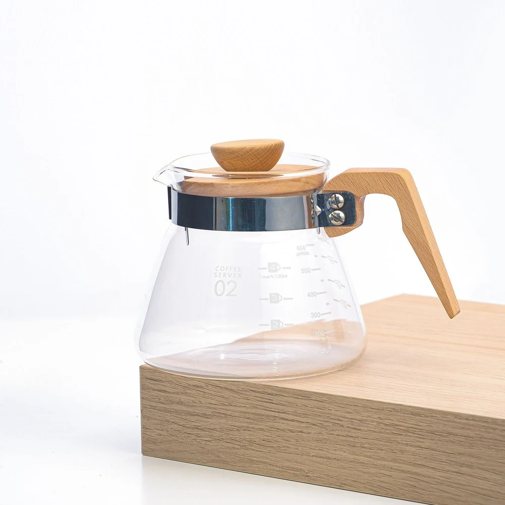 سيرفر V60 زجاج بمقبض خشبي انيق مقاس 02 -600 مل | V60 Coffee Server