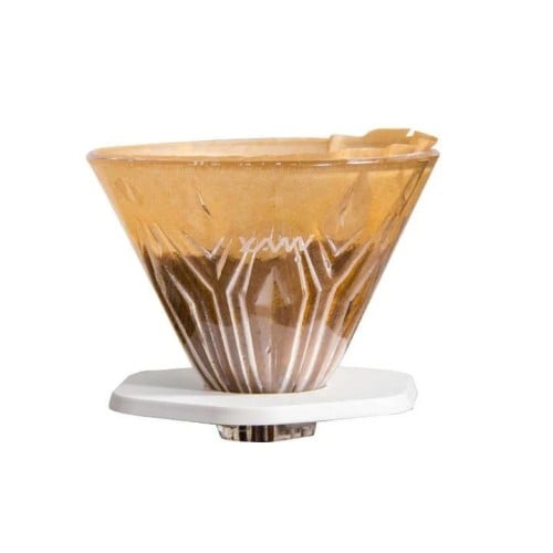 قمع تقطير V60 زجاجي مع قاعدة- لون ابيض | V60 Dripp...