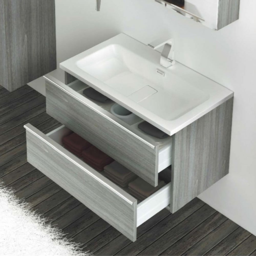 مغسلة  دولاب مع حوض رخام صناعي 80 سم بدون دولاب جانبي مع مرآة بإضاءة LED