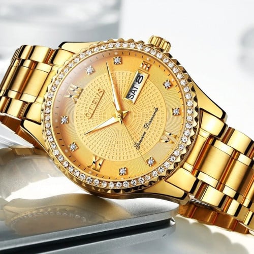 Luxury quartz watch with bezel inlaid with lobes for men