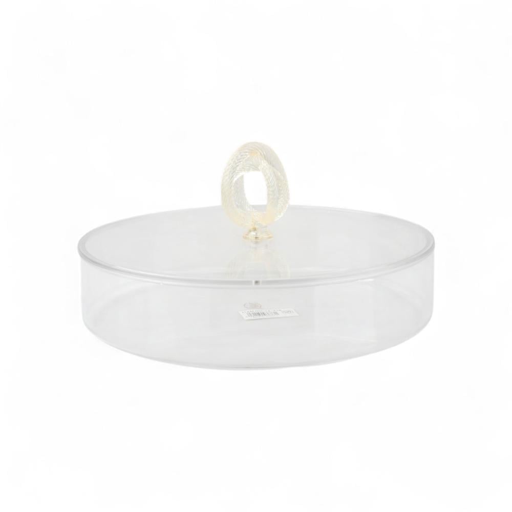 علبة تقديم سنيك أكريليك من سوليتير، لون شفاف وأبيض، حجم صغير دائري، القطر 20 سم