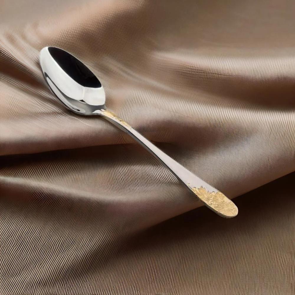 طقم ملاعق حلا ستانلس ستيل من بيستر 6 قطع، لون فضي بنقوش ذهبي