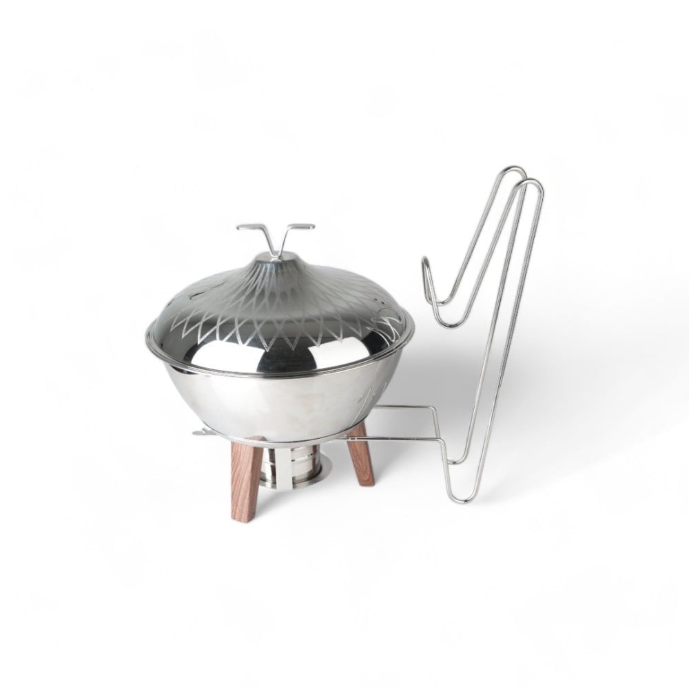 سخان طعام هندي  قاعدة خشبية من سوليتير , 36  سم , حجم كبير , لون  فضي , سعة  5 لتر