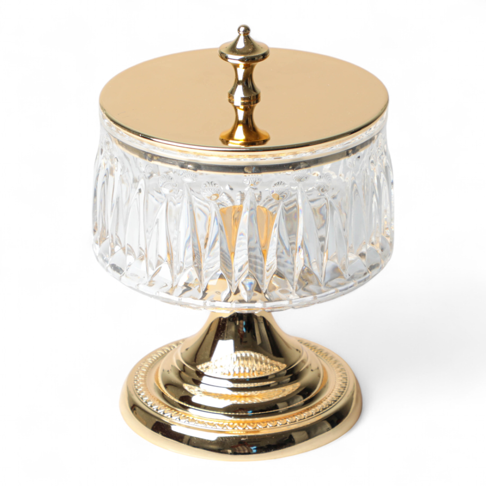 علبة أكريليك من سوليتير ذهبي بقاعدة, حجم صغير الارتفاع 16سم القطر12سم