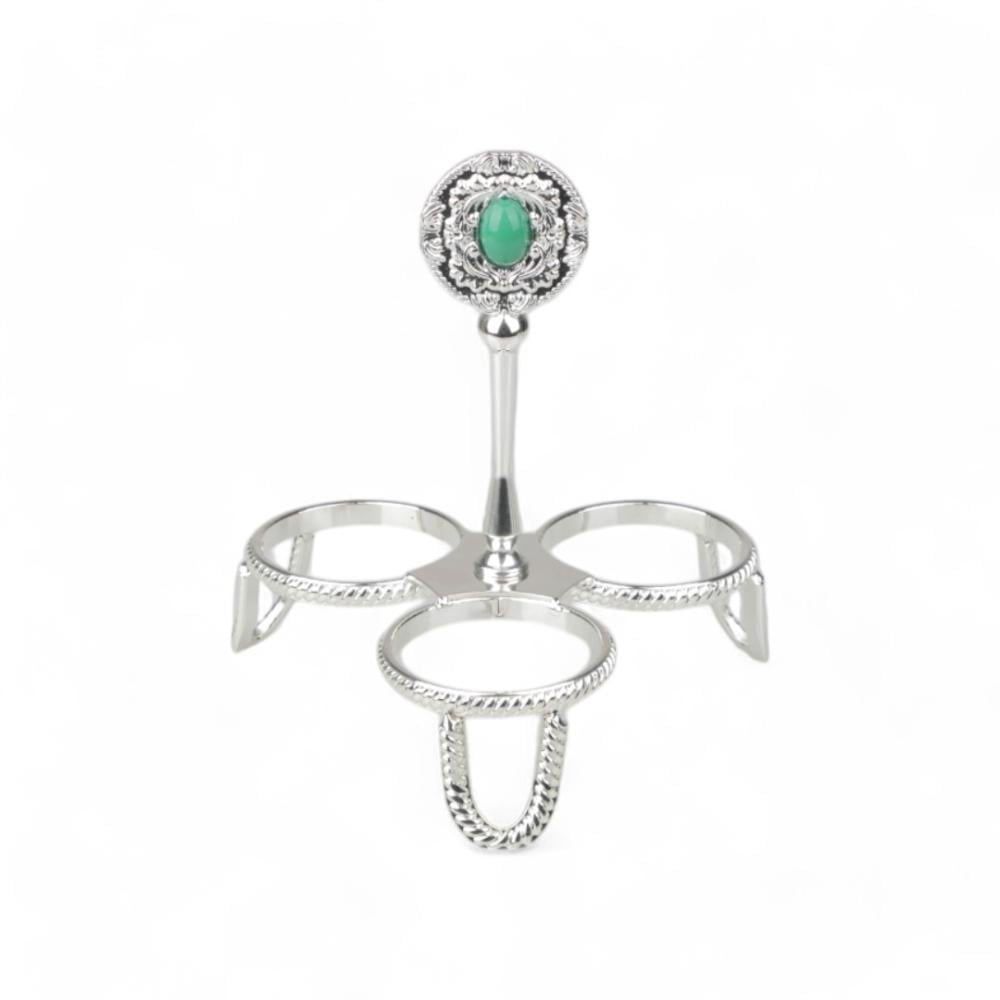 شيال فناجين كوين 3 حبات من سولتير، اللون فضي & أخضر, العرض 13سم, الإرتفاع 15.5سم