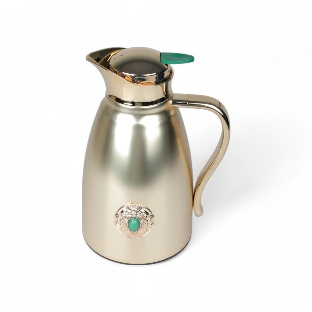 ترمس كوين من سولتير 1 لتر ، اللون ذهبي مطفي & بحجر أخضر