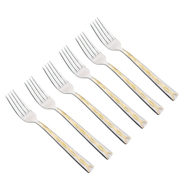 طقم شوك حلا من بستر, طقم من 6 قطع مطلي باللون الفضي والذهبي